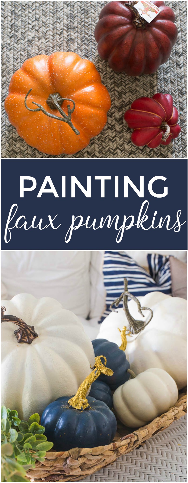 “If you love pretty white pumpkins, painting ugly faux pumpkins will save you a bundle on your fall decor!
